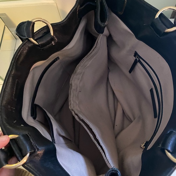 Large Black Leather Ann Taylor Satchel with Brass Hardware - Picture 4 of 10